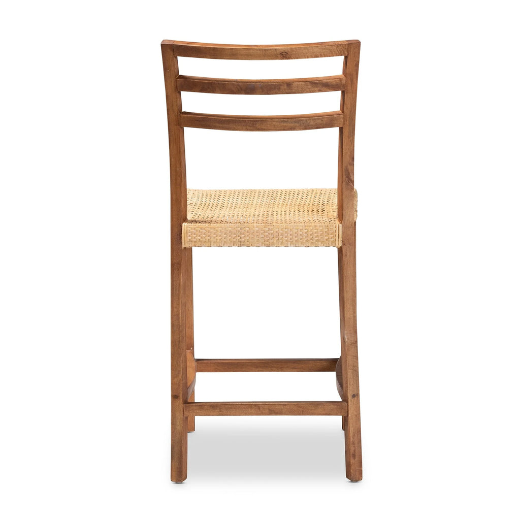 Mid-Century Wood & Natural Rattan Counter Stool D830055