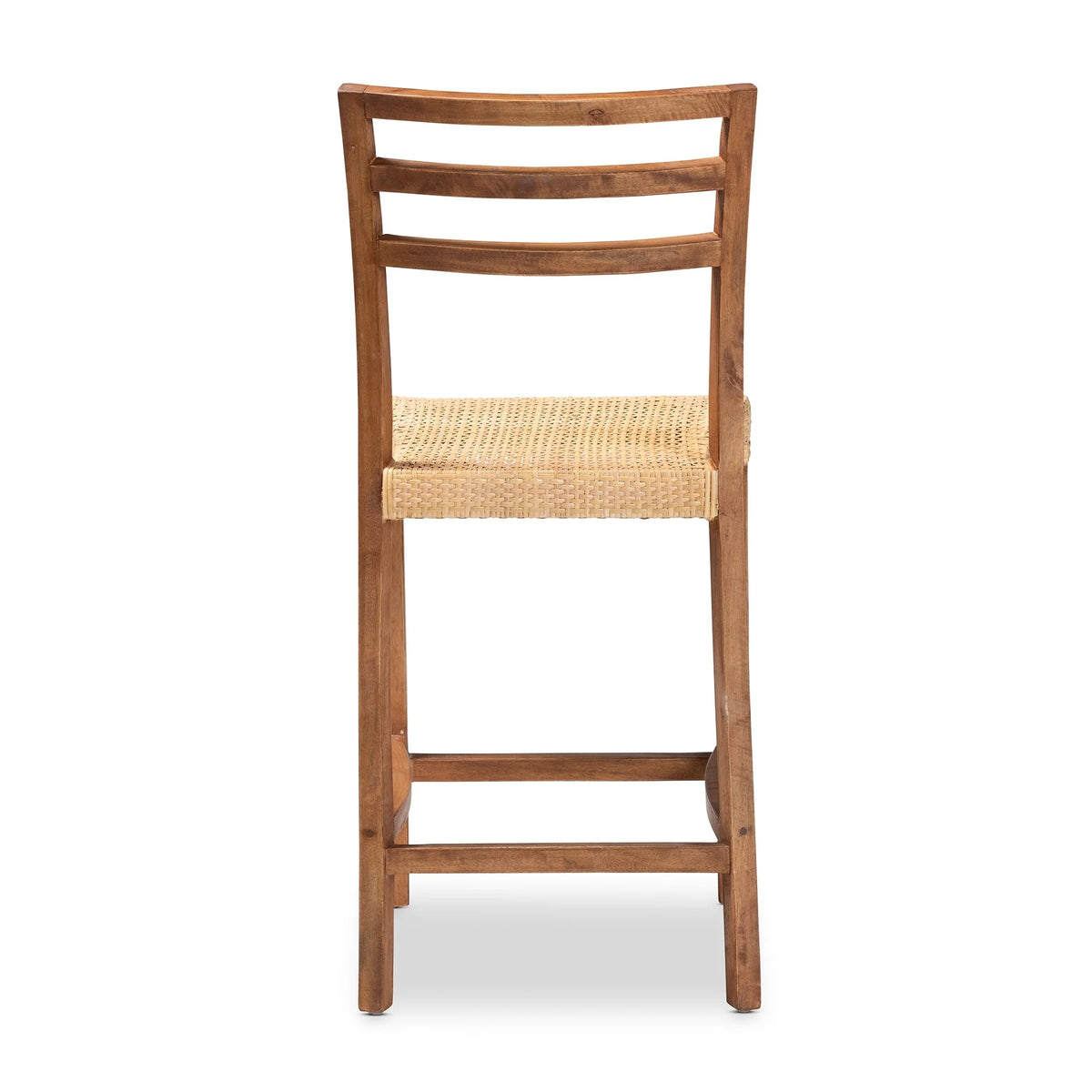 Mid-Century Wood & Natural Rattan Counter Stool D830055