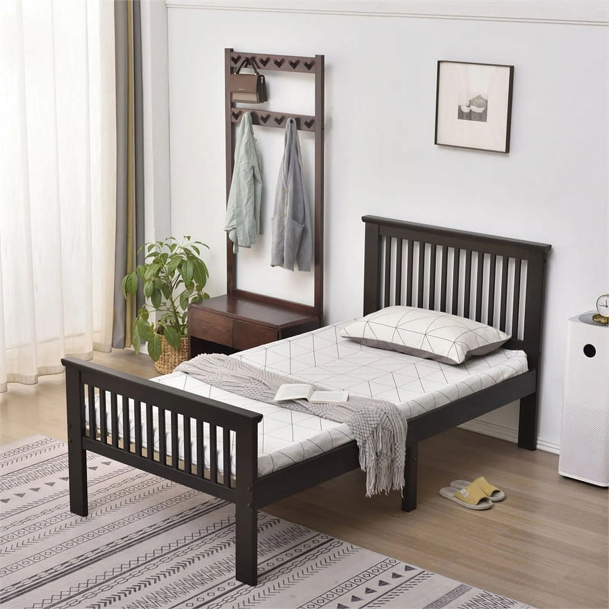 2-Piece Set with Double Sliding Door Wardrobe & Twin Bed W65670