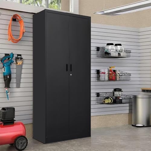 Metal Locking Cabinet with 2 Doors and 2 Adjustable Shelves W109554