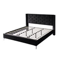 Wood Platform Bed Frame with Upholstered Headboard King Black Q11557