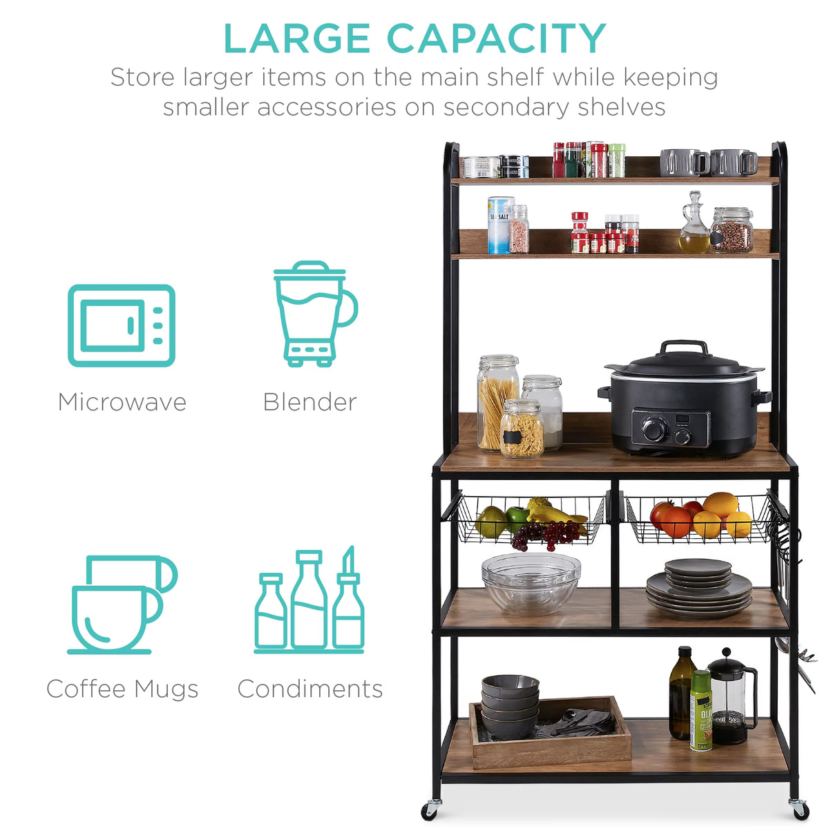 67in Counter-Height Baker's Rack with Locking Wheels C95270