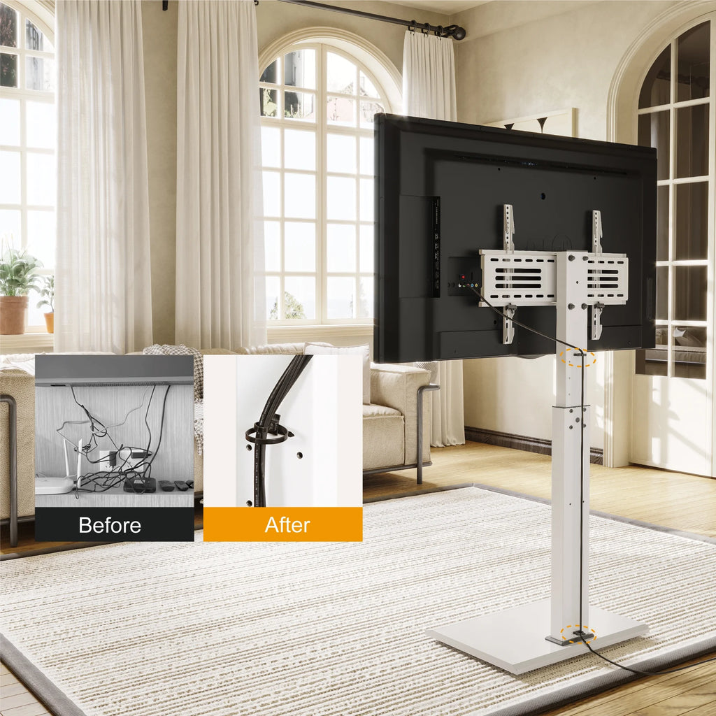 Iron Base Floor TV Stand for 32-75 Inch TVs with Adjustable Shelf, White U72043