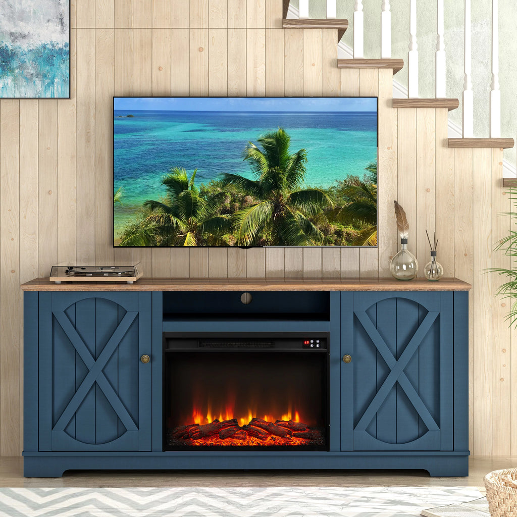 70" Farmhouse TV Stand with Fireplace A526