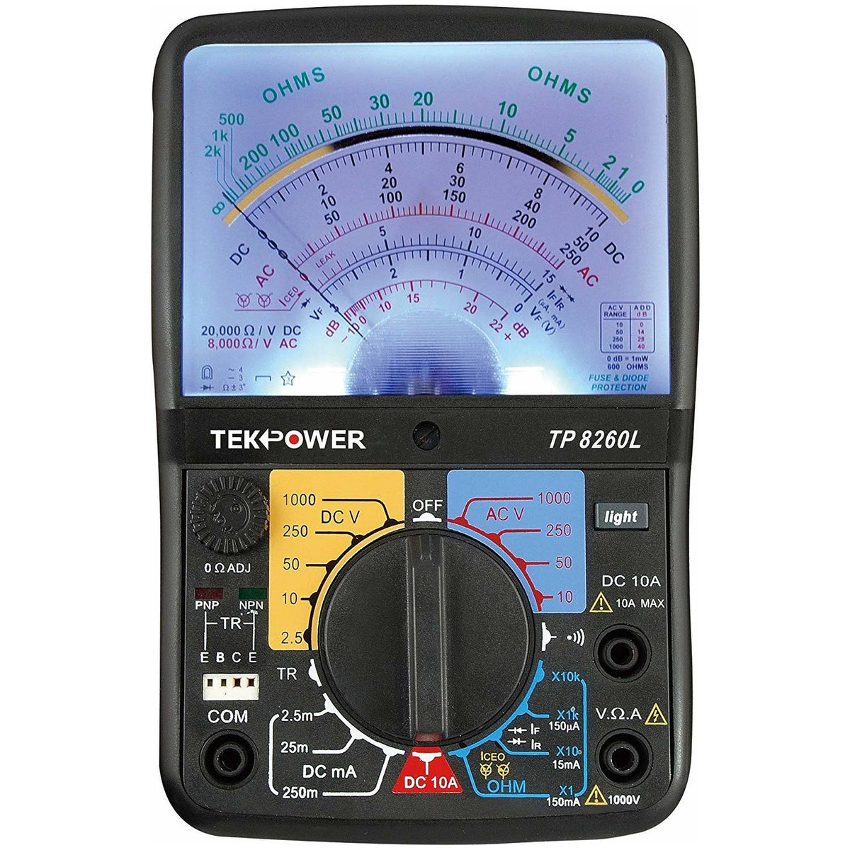 Analog Multimeter with Back Light and Transistor Checking Dock M194