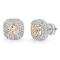 Champagne Simulated Diamond Princess Cut Halo Stud Earrings Screw Back K9999