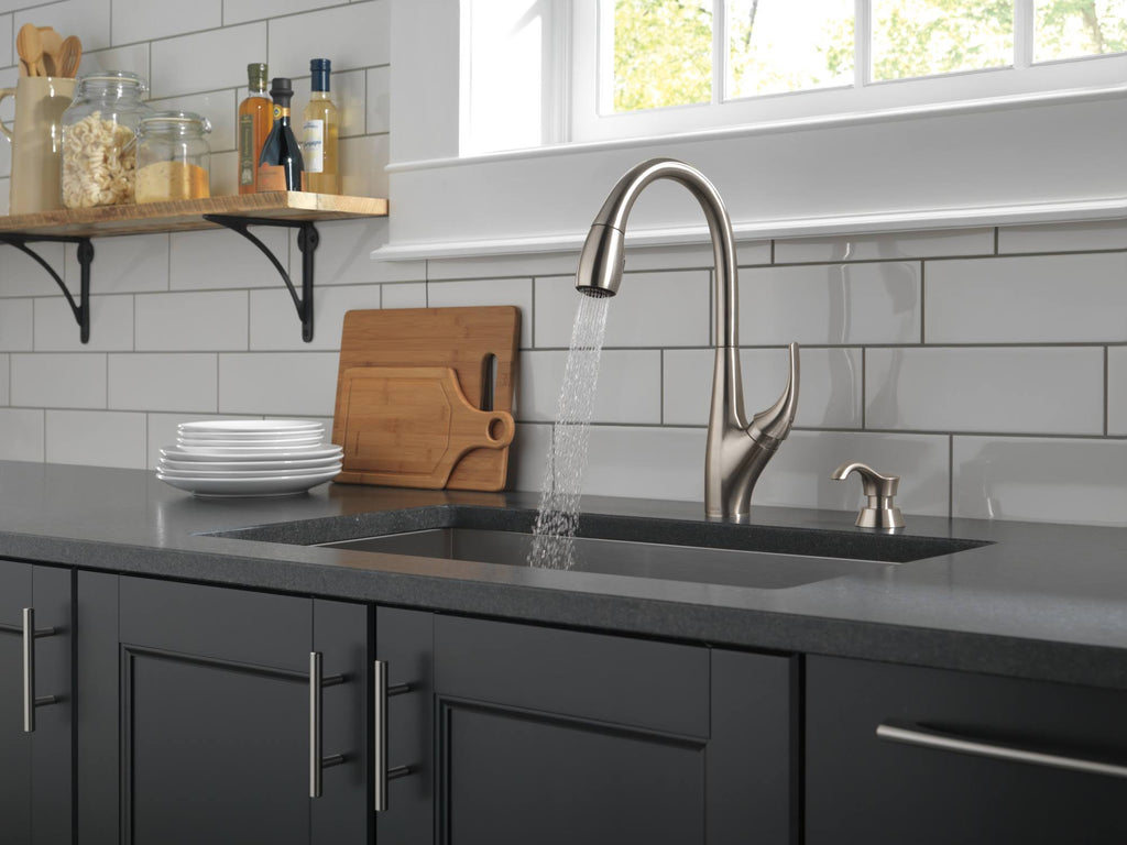 Single Handle Pull-Down Kitchen Faucet with Soap Dispenser, Stainless R4741