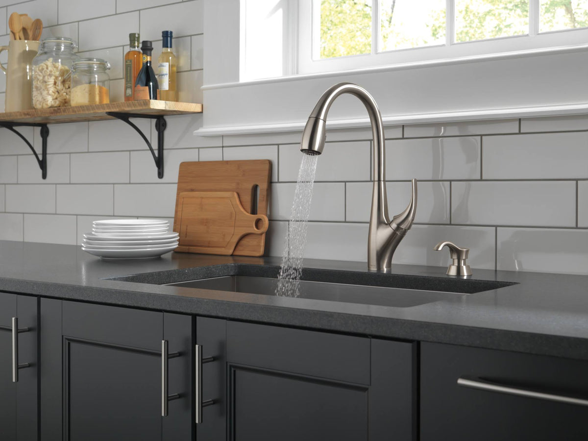Single Handle Pull-Down Kitchen Faucet with Soap Dispenser, Stainless R4741