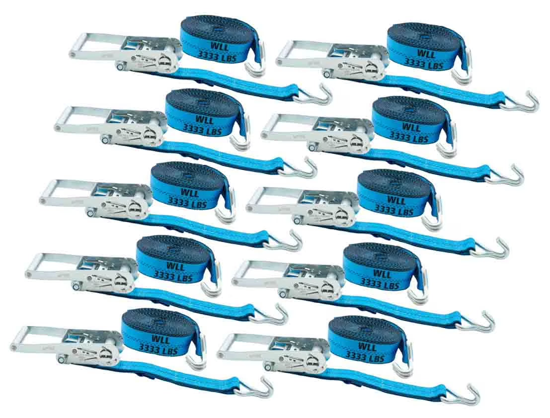 10 Pack 2 Inch x 27 FT Blue Ratchet Strap with J Hooks R353153