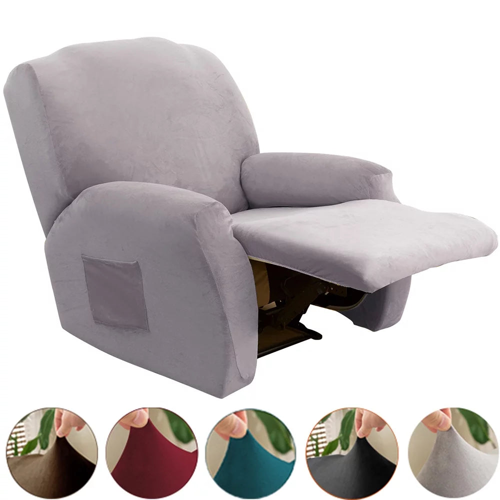 Velvet Stretch Recliner Chair Slipcover with Side Pocket H2489
