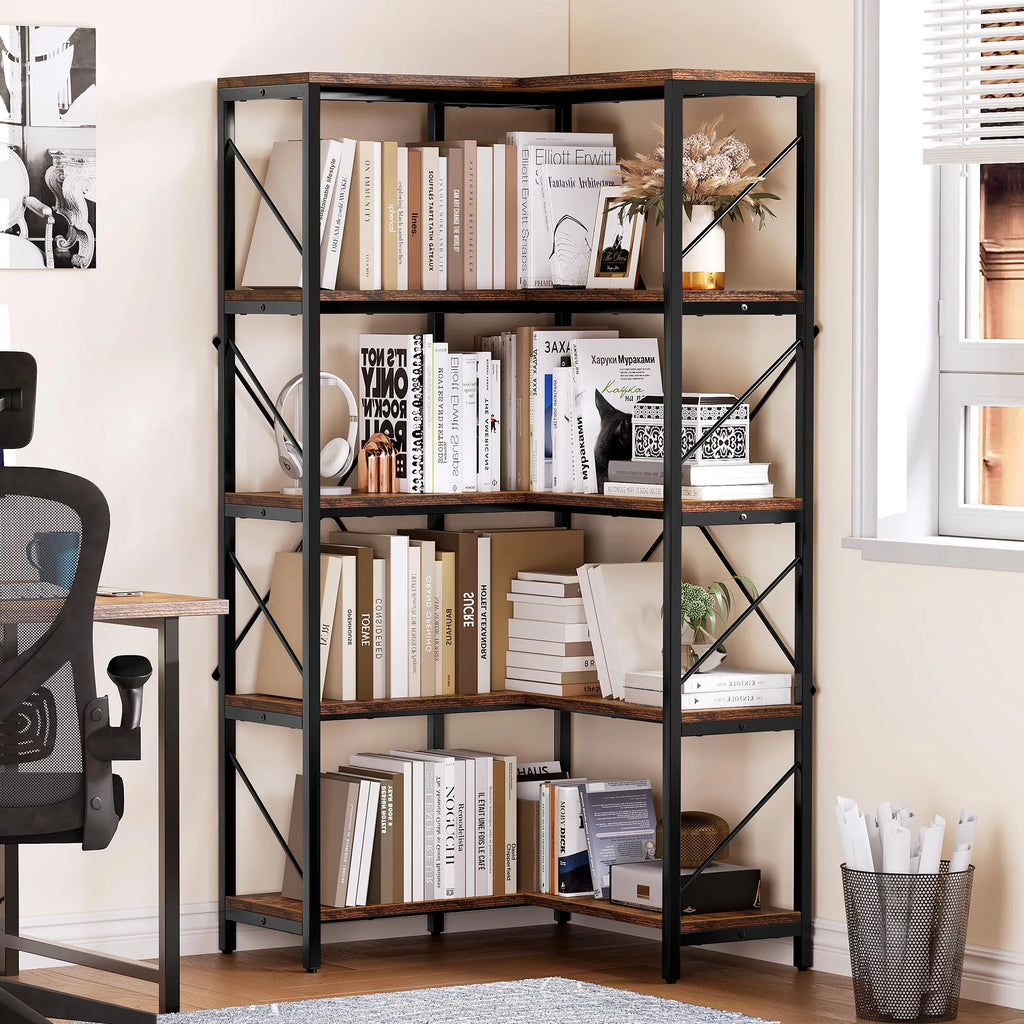 5-Tier L-Shaped Dark Gray Bookcase L3267