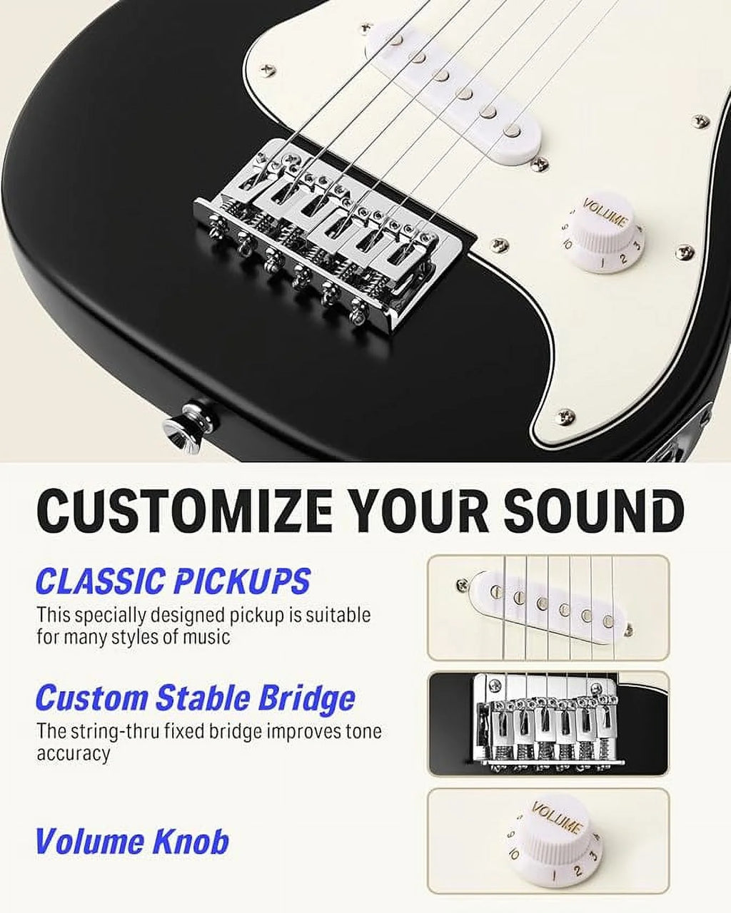 Black 30 Inch Kids Electric Guitar Kit with Amp B727778