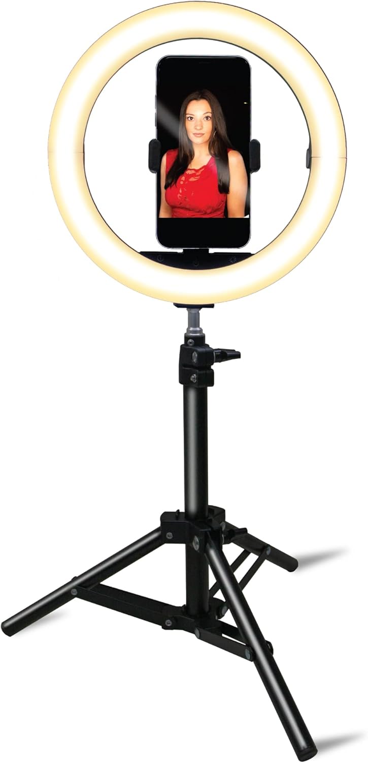 10 Compact Foldable Dimmable LED Video Ring Light Kit with Phone Holder and Light Stand F163361