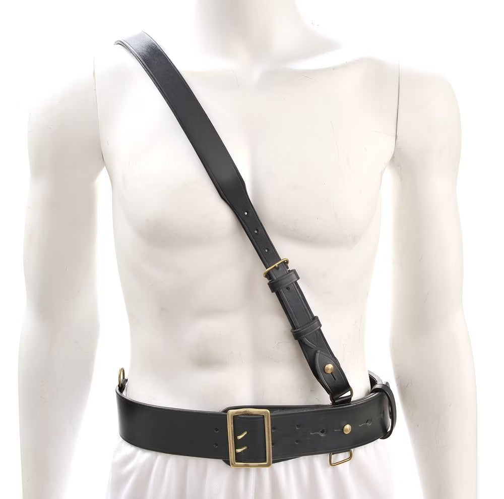 Black Leather Sam Browne Belt with Shoulder Strap C23946