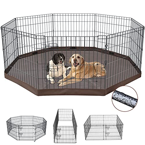 Foldable Metal Dog Playpen 8 Panels 24 Inch with Top Cover K138725