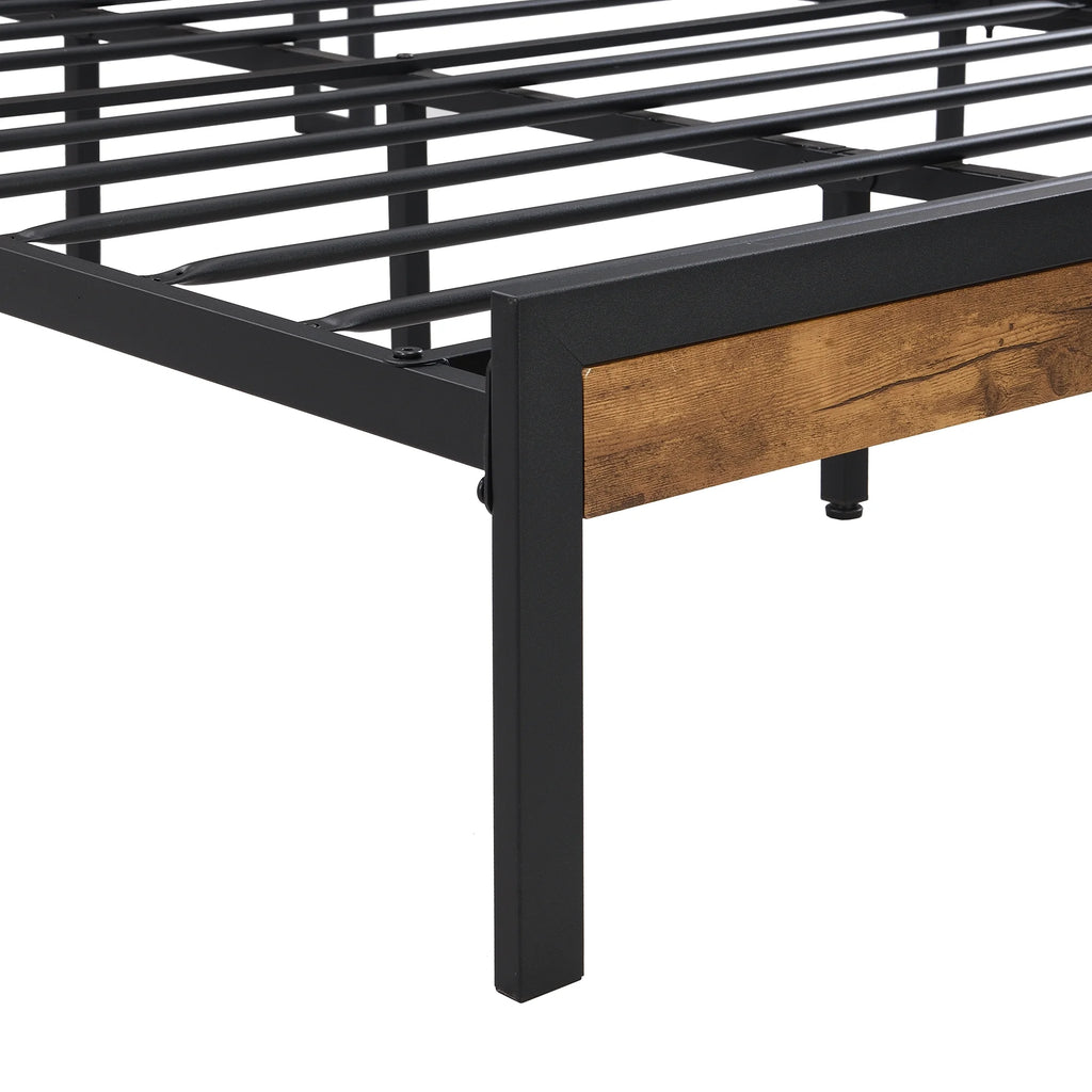King Size Metal Platform Bed Frame with Wooden Headboard and Footboard D138