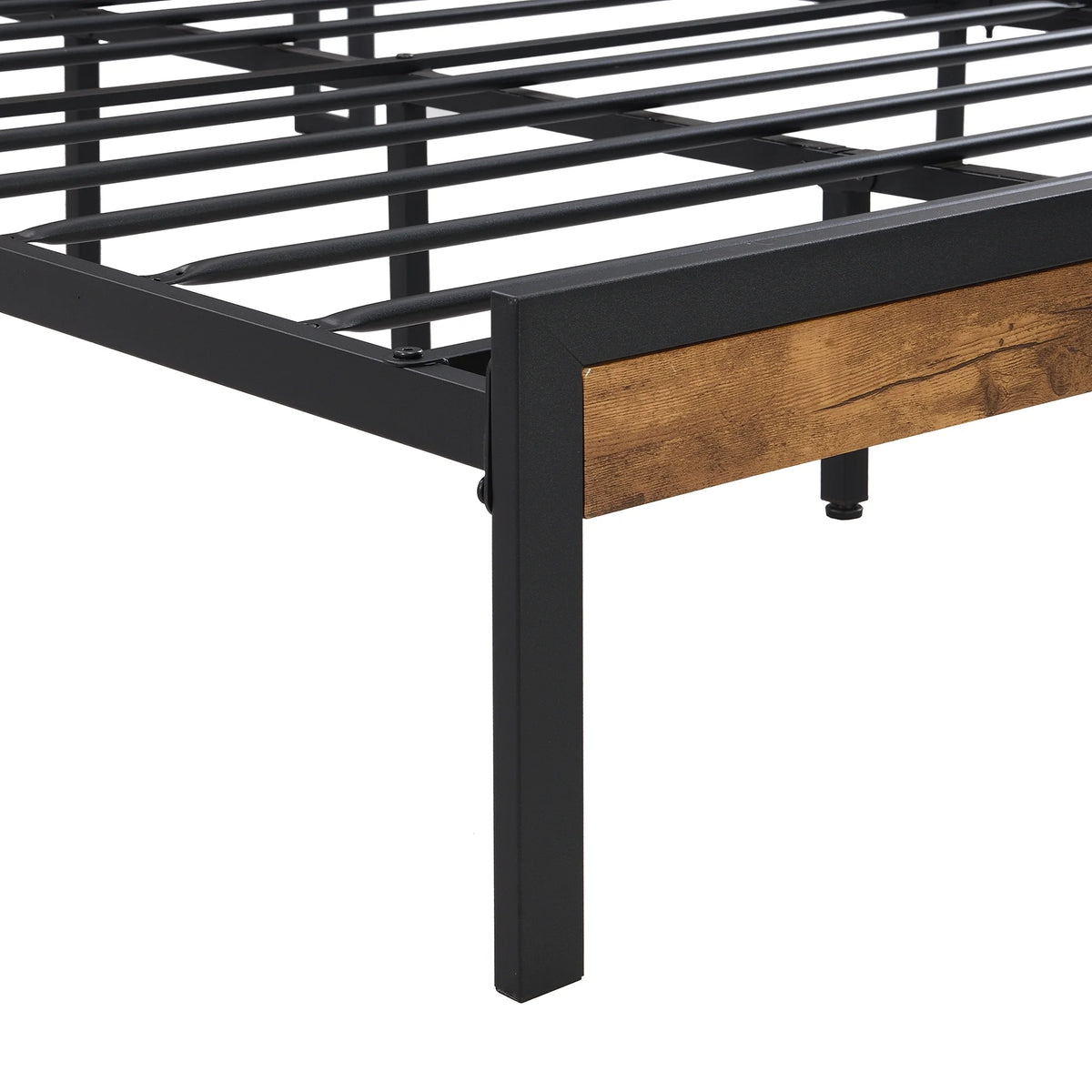 King Size Metal Platform Bed Frame with Wooden Headboard and Footboard D138