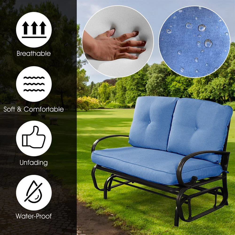 Blue Outdoor Patio Rocking Bench Loveseat R750